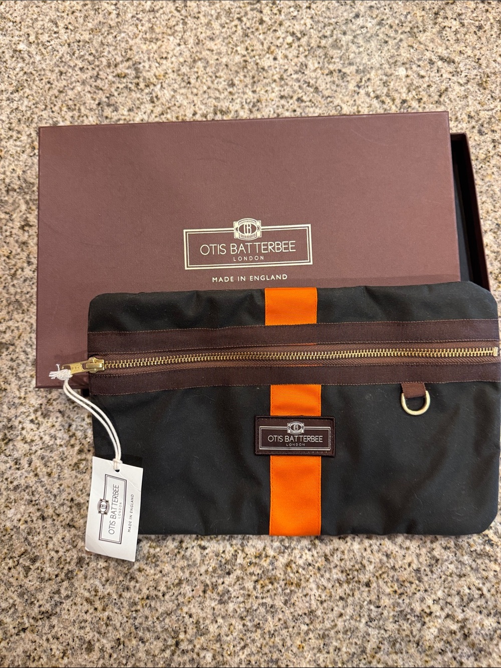Otis Batterbee Dark Brown & Orange Men’s Toiletry Travel Bag
